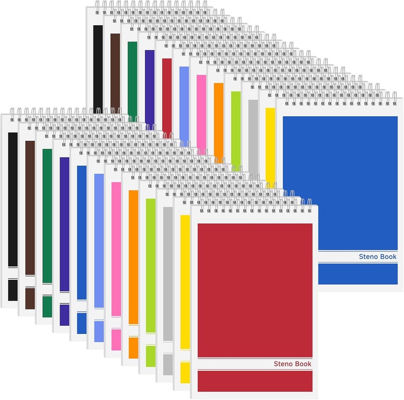 UZLU 24 Pack Steno Pads 6x9 Spiral Notebooks Bulk 12 Assorted Colors Note Pads 60 Sheets Gregg Rule Writing Paper, Steno Notebooks for Students Teachers Men Women Professionals Office School Recording - Image 1
